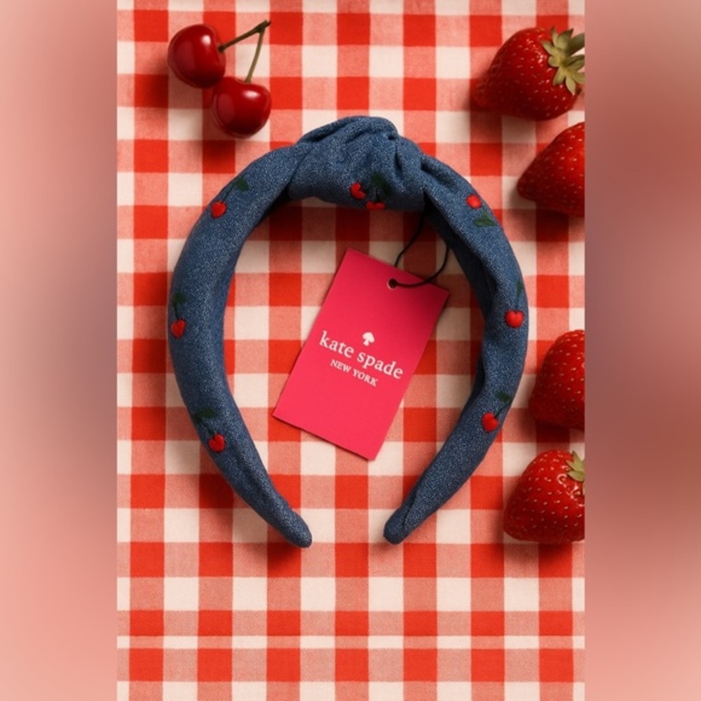 Kate Spade New York Blue Denim Cherry Headband NWT Hair Accessory